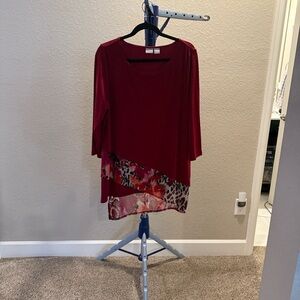Chico's travelers burgundy and Animal Print Layered Tunic top. Size 2